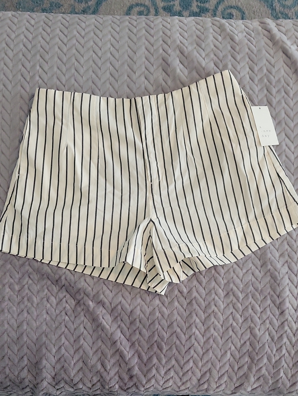 a new day Cream and Gray Vertical Stripe High-Waist Shorts